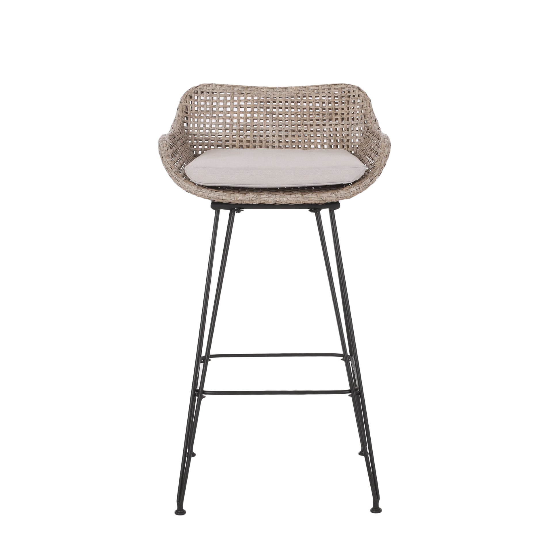 Brown Rattan Bar Stools Set of 2 with Cushions