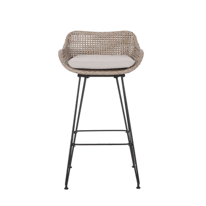 Brown Rattan Bar Stools Set of 2 with Cushions