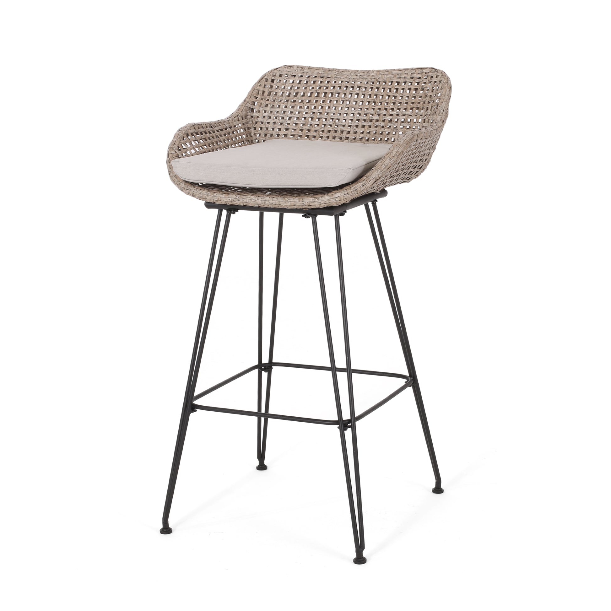 Brown Rattan Bar Stools Set of 2 with Cushions