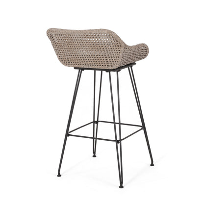 Brown Rattan Bar Stools Set of 2 with Cushions