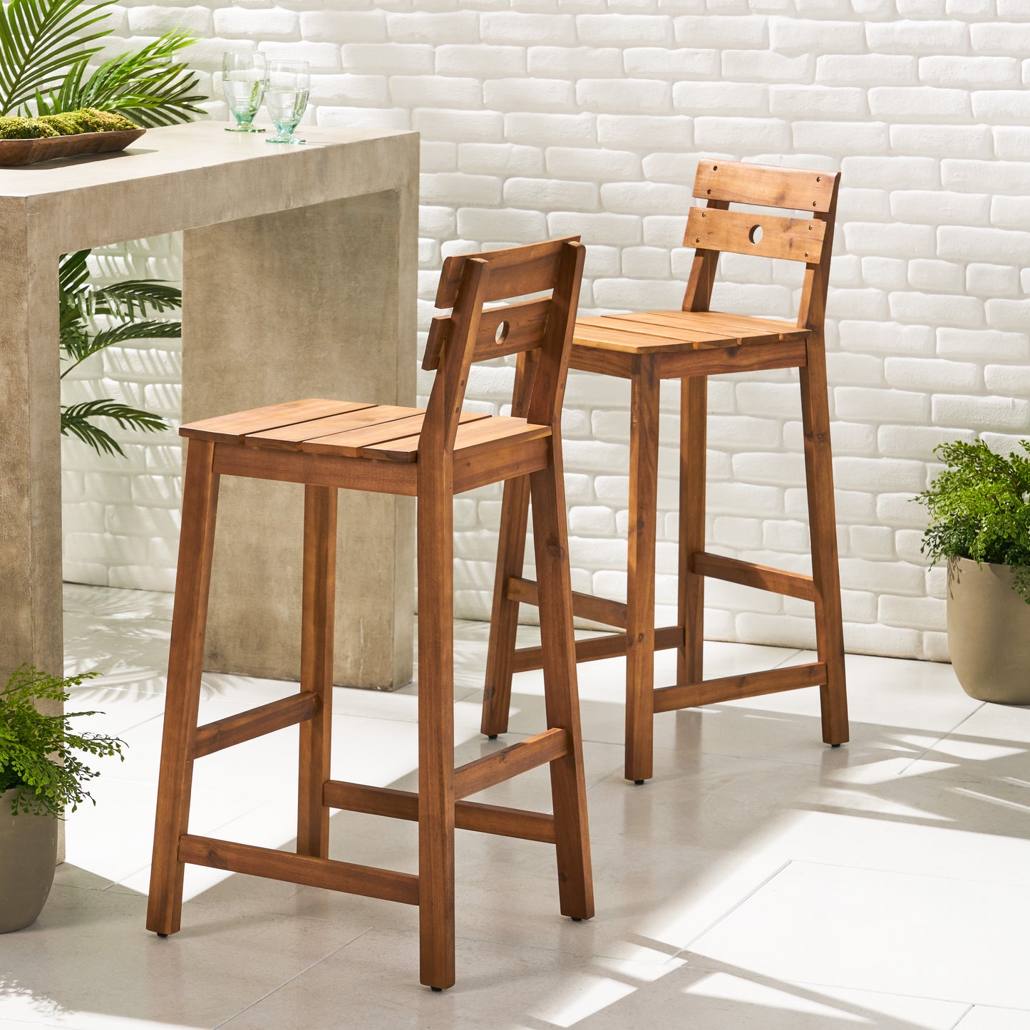 Ashlyn Barstool - Acacia Wood Dining Stools, Set of 2