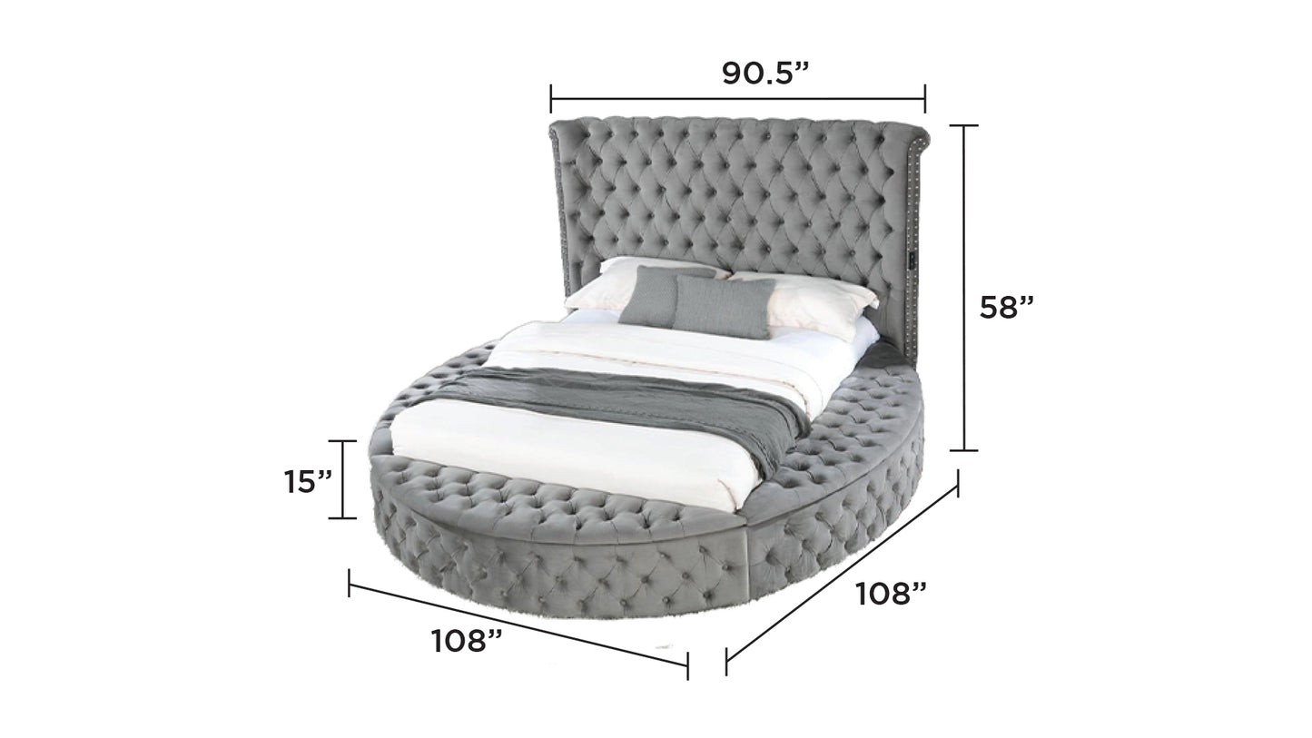 Queen Gray Velvet Upholstered Bed Frame with Storage