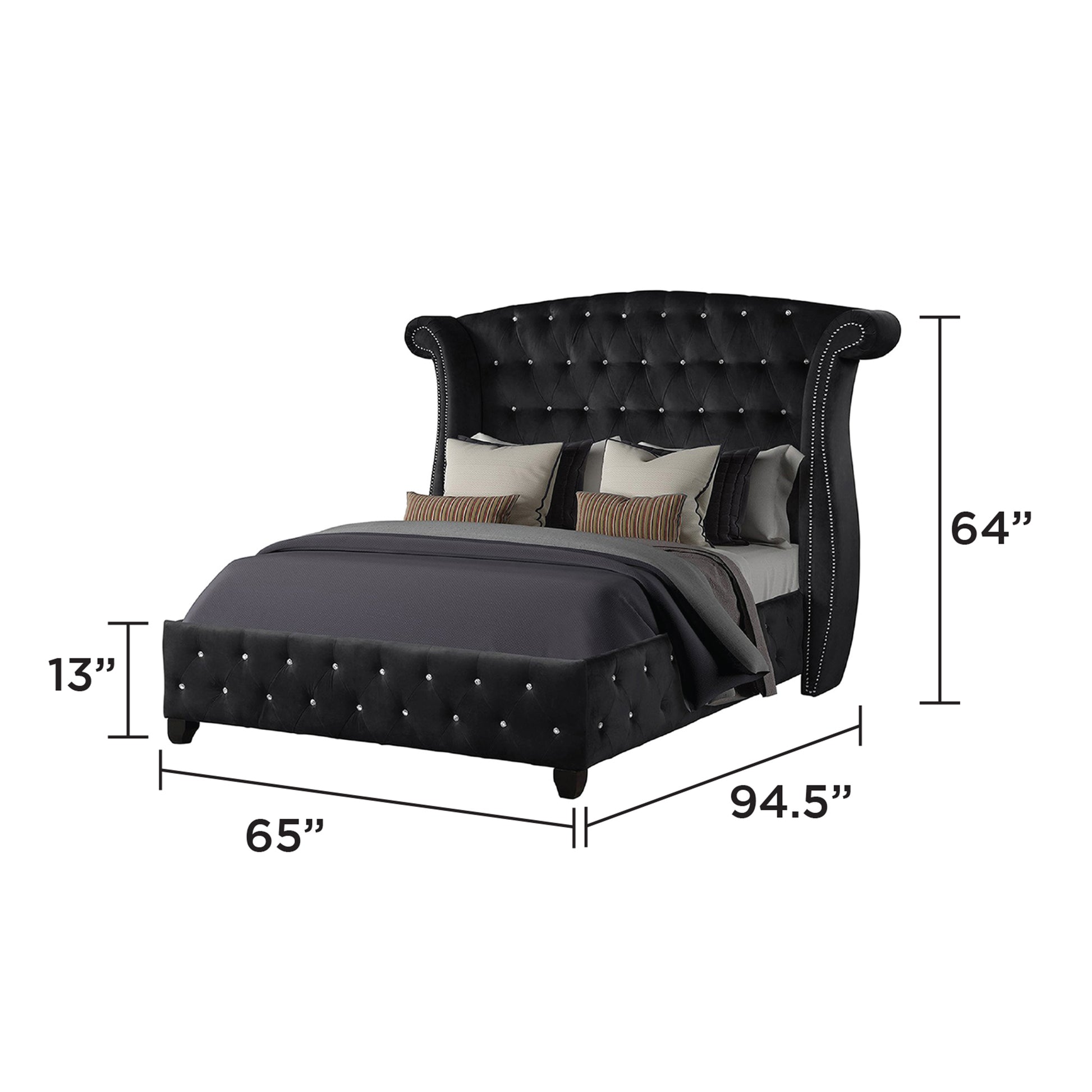Queen Size Black Upholstered Bed Frame Wood
