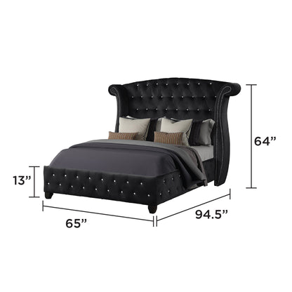 Queen Size Black Upholstered Bed Frame Wood