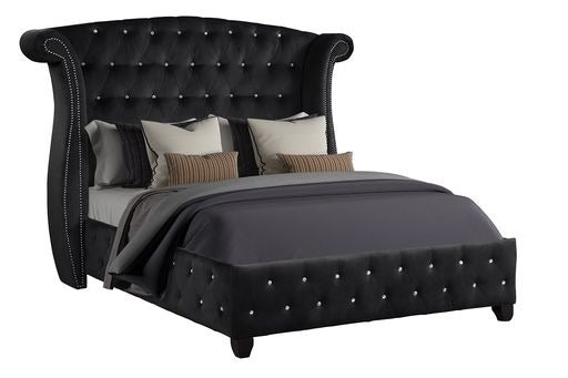 Queen Size Black Upholstered Bed Frame Wood