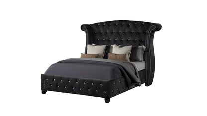 Queen Size Black Upholstered Bed Frame Wood