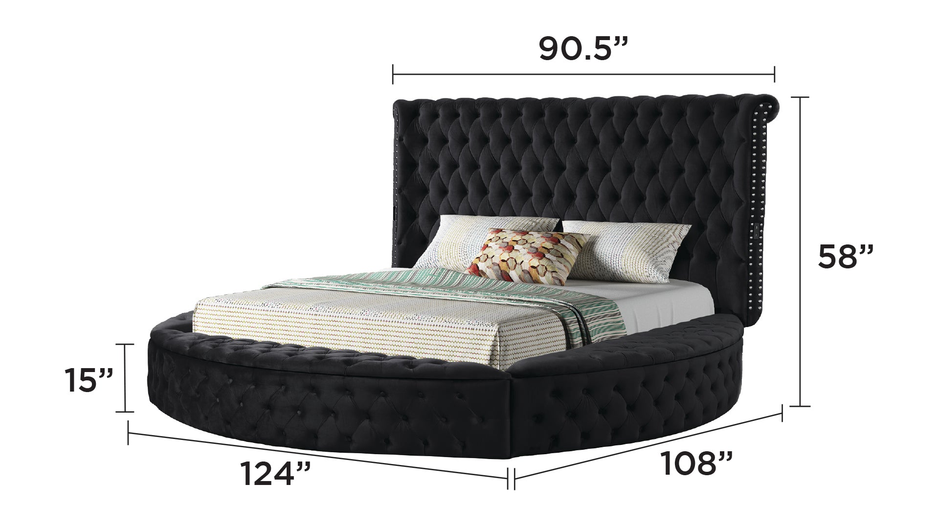 King Size Tufted Storage Bed - Black Velvet Upholstery
