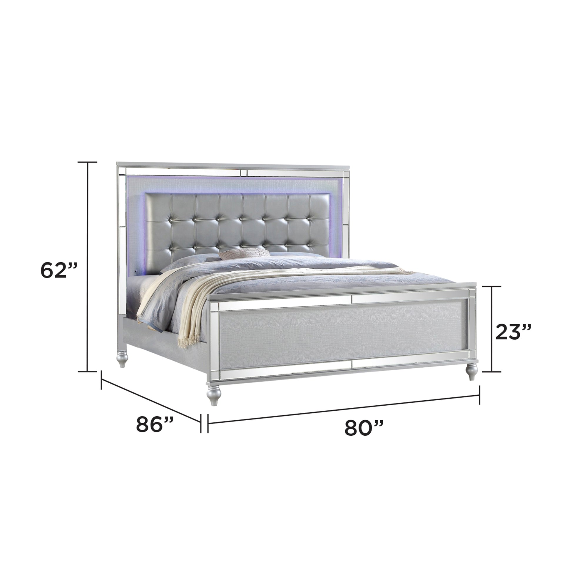 King Size Upholstered LED Bed - Silver Comfort