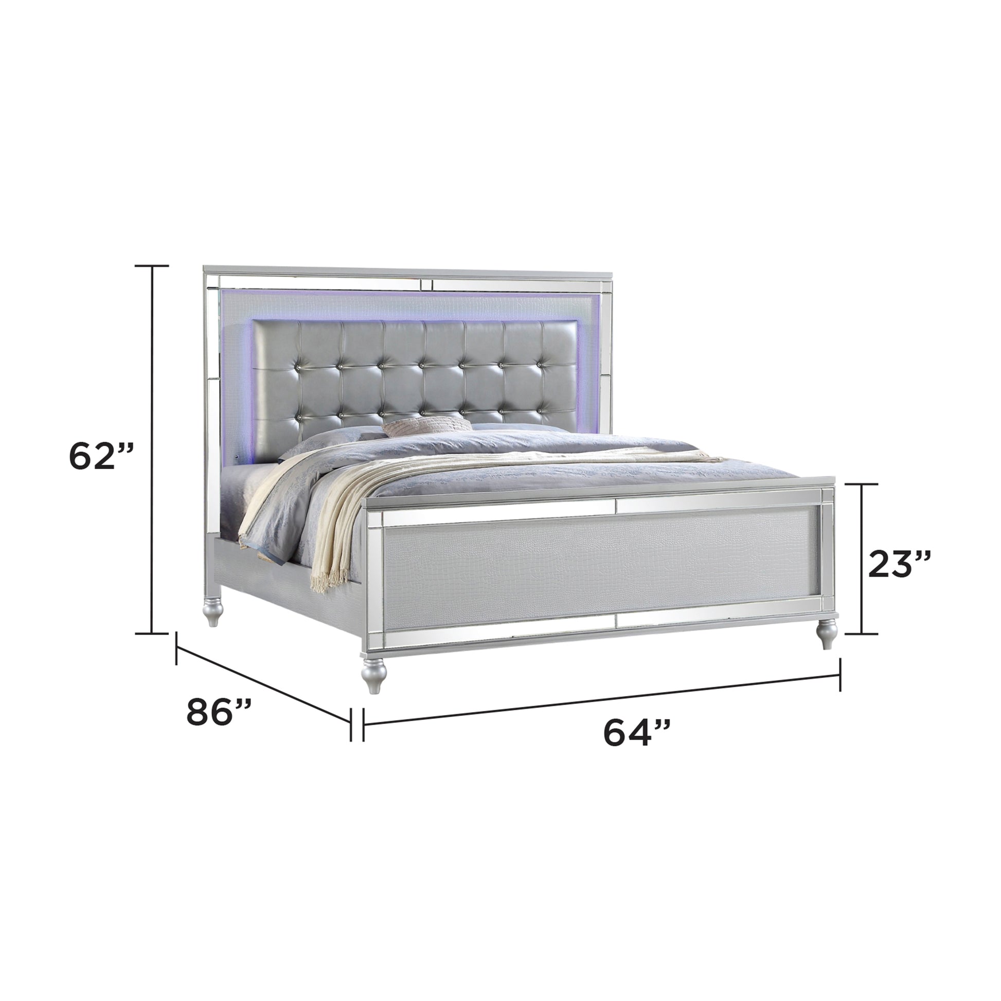 Sterling Queen Bed Frame - Silver LED Comfort