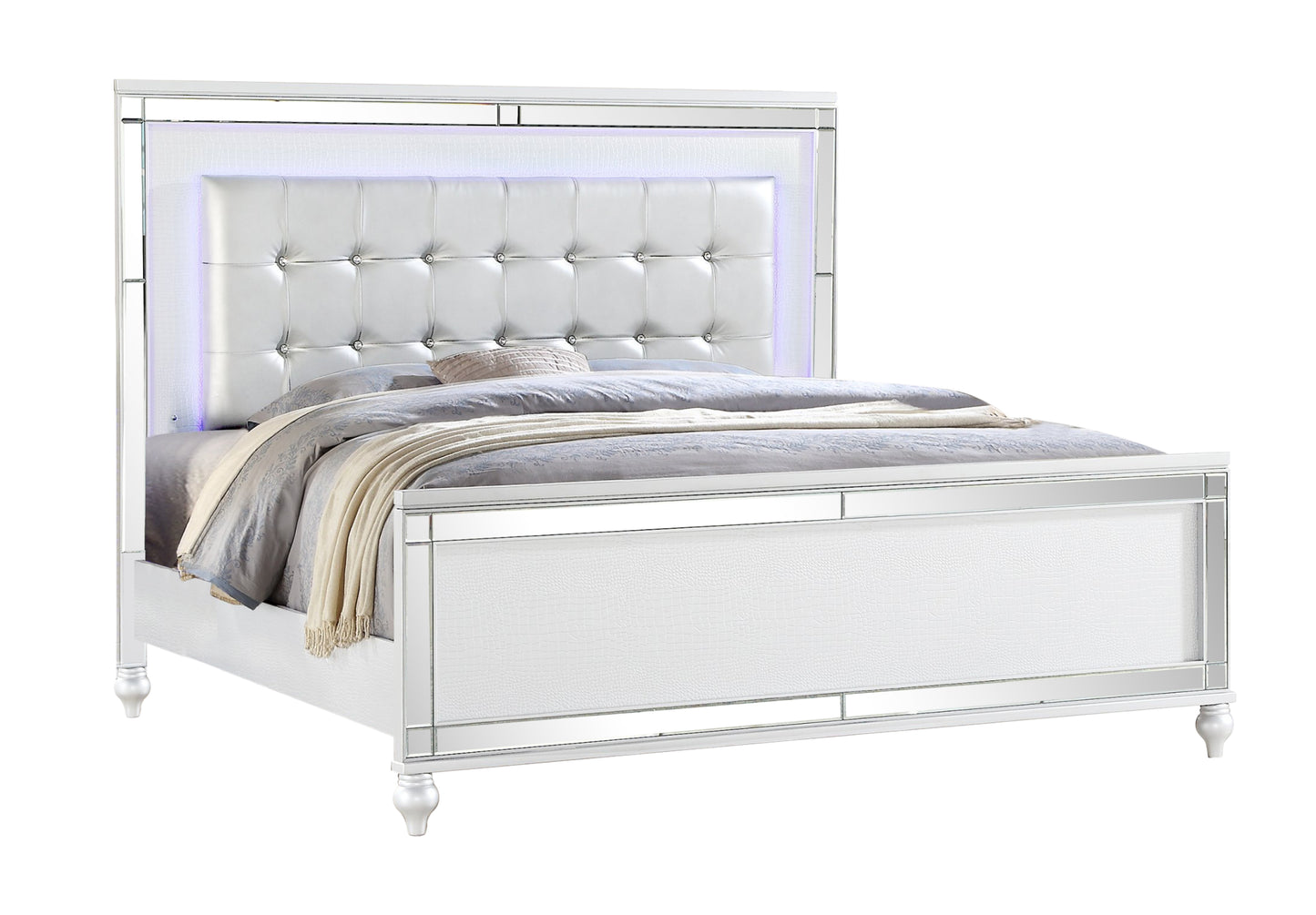 STERLING Full Size Upholstered LED Bed made with wood in White Color
