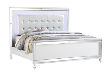 STERLING Full Size Upholstered LED Bed made with wood in White Color