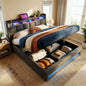 (=AA20690910G) Queen size Upholstered Platform bed with a Hydraulic Storage System, LED and Charging Station, No Box Spring Needed, Easy Assembly, Noise-Free, Grey (without mattress)