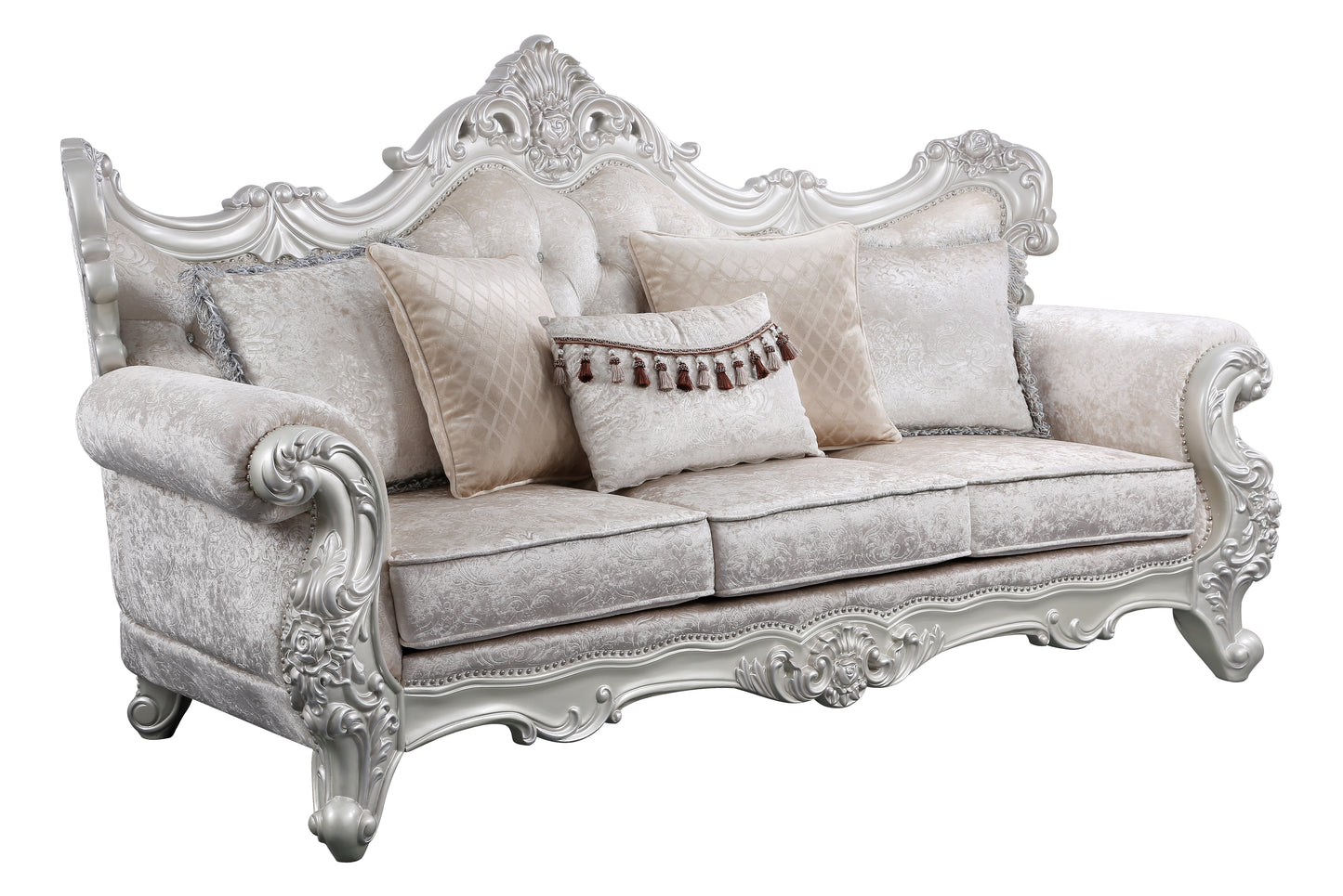 Melrose Traditional style Sofa in champagne and silver brush finish made with wood