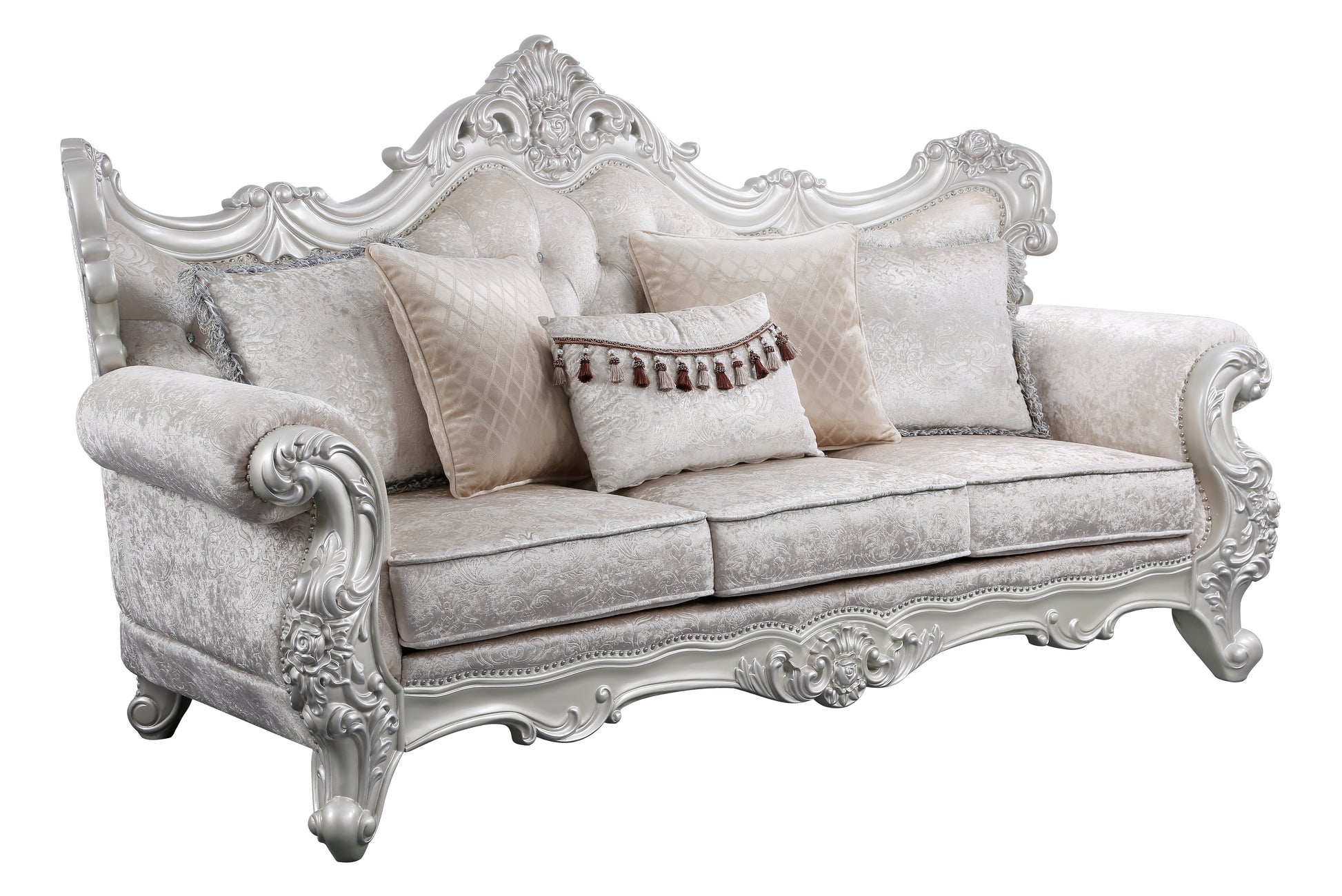 Melrose Traditional style Sofa in champagne and silver brush finish made with wood