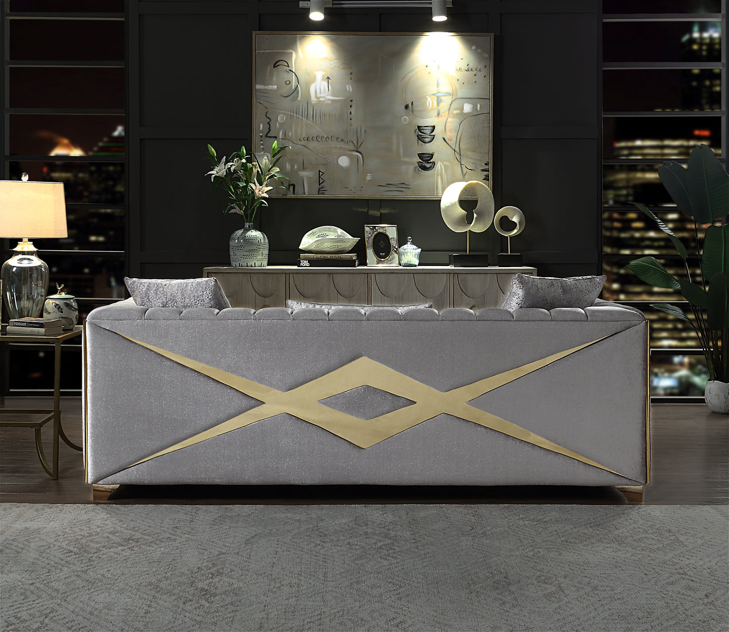 Velencia Modern Sofa - Silver Velvet Comfort