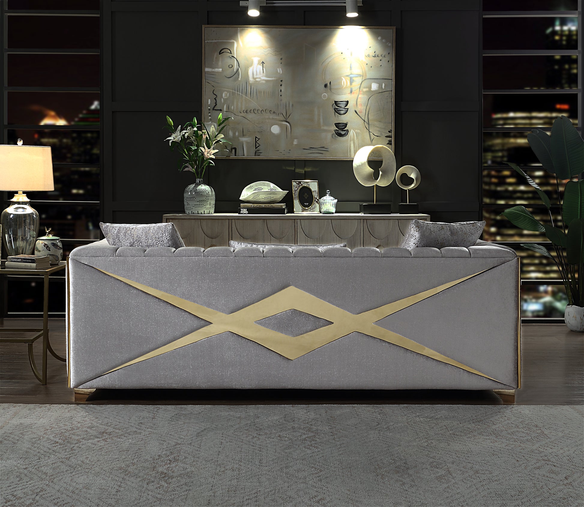 Velencia Modern Sofa - Silver Velvet Comfort