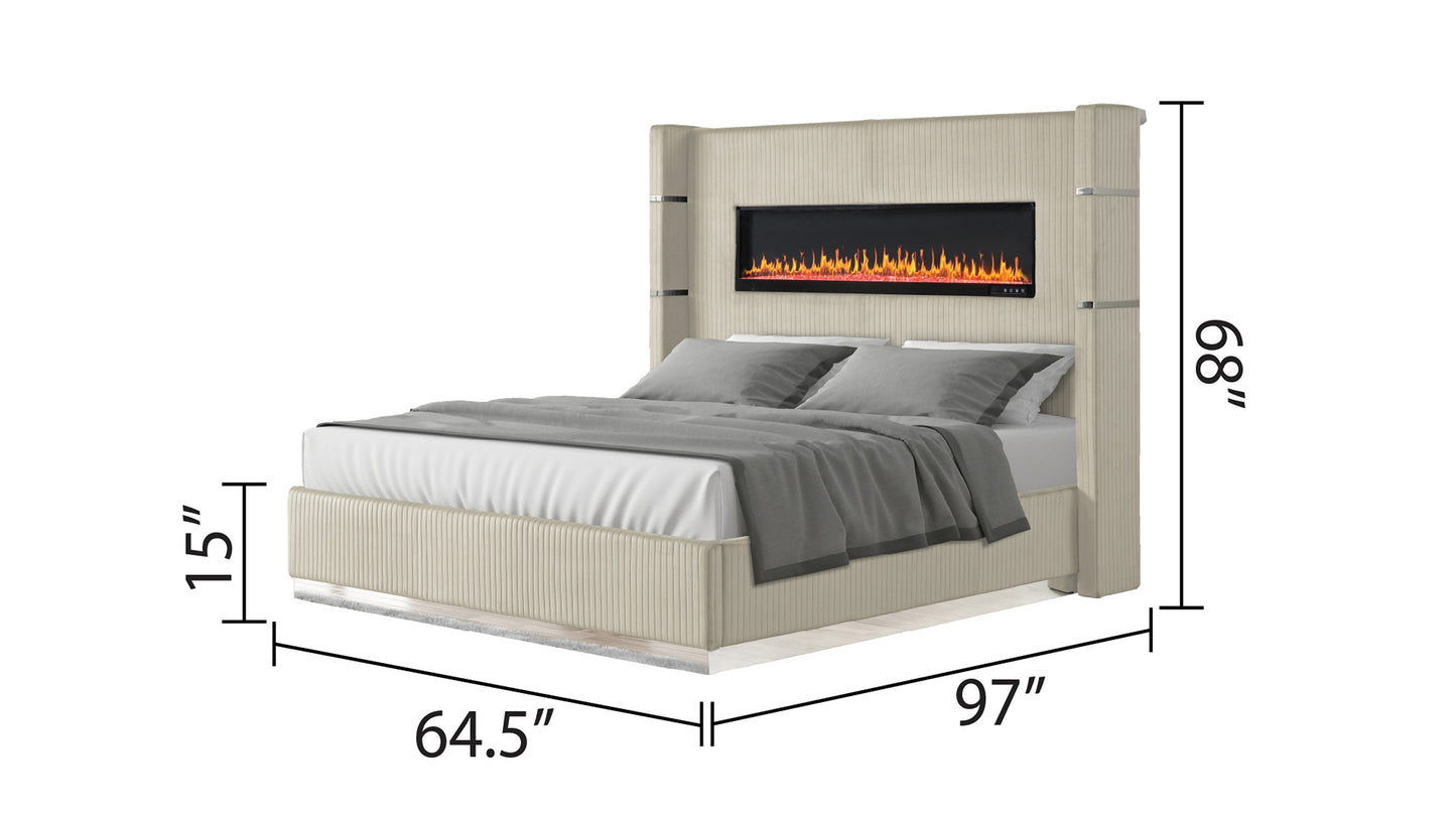 Queen Slat Bed Frame Beige Wood Bedroom