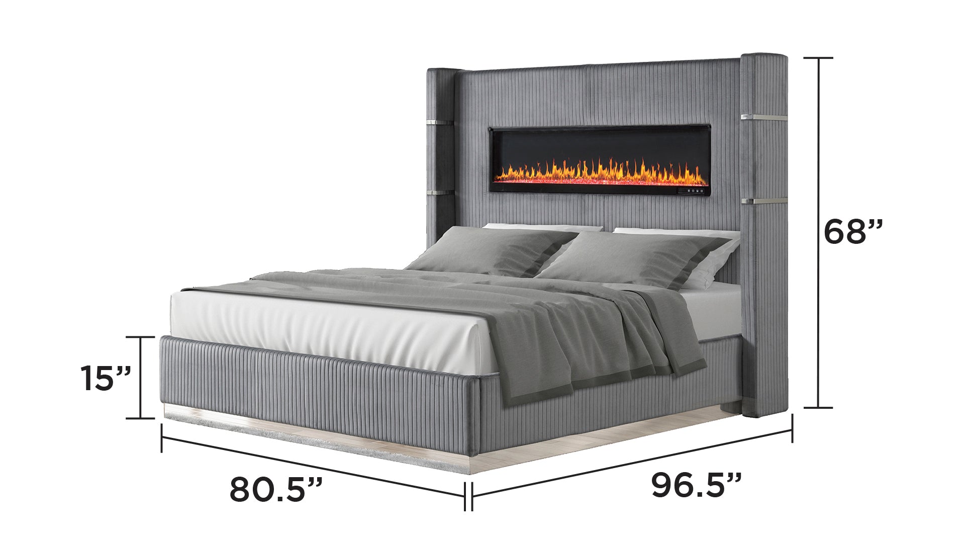 King Gray Wood Bed with Ambient Lighting for Bedroom