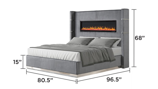 King Gray Wood Bed with Ambient Lighting for Bedroom