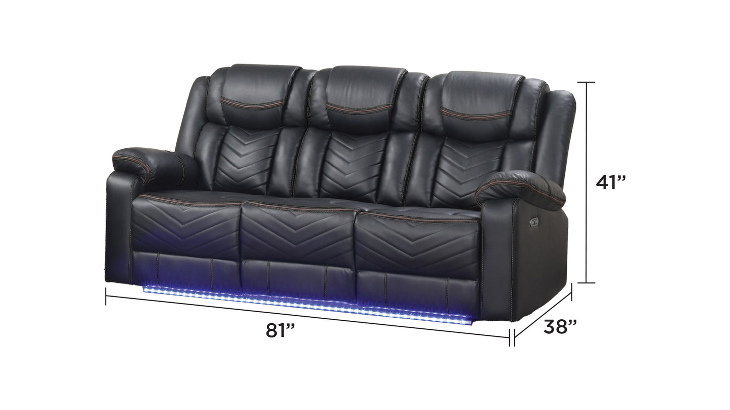 Black Faux Leather Power Recliner Sofa - 81" Modern Sofa