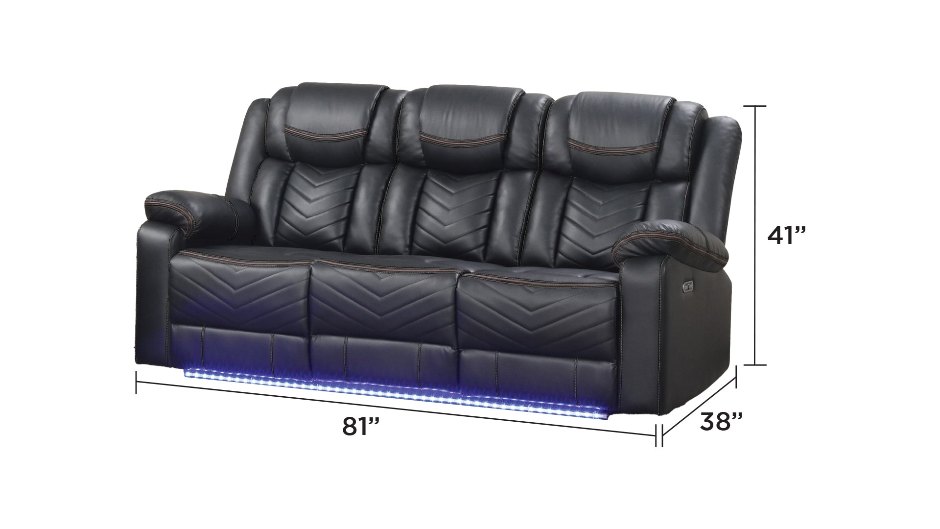 Black Faux Leather Power Recliner Sofa - 81" Modern Sofa
