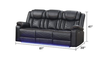 Black Faux Leather Power Recliner Sofa - 81" Modern Sofa