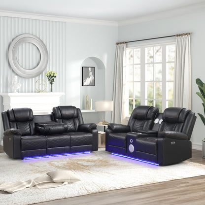 Black Faux Leather Power Recliner Sofa - 81" Modern Sofa