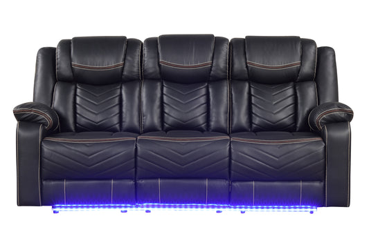 Challenger Modern Contemporary LED Power Recliner Sofa including cup holders made with wood and metal frame in Black