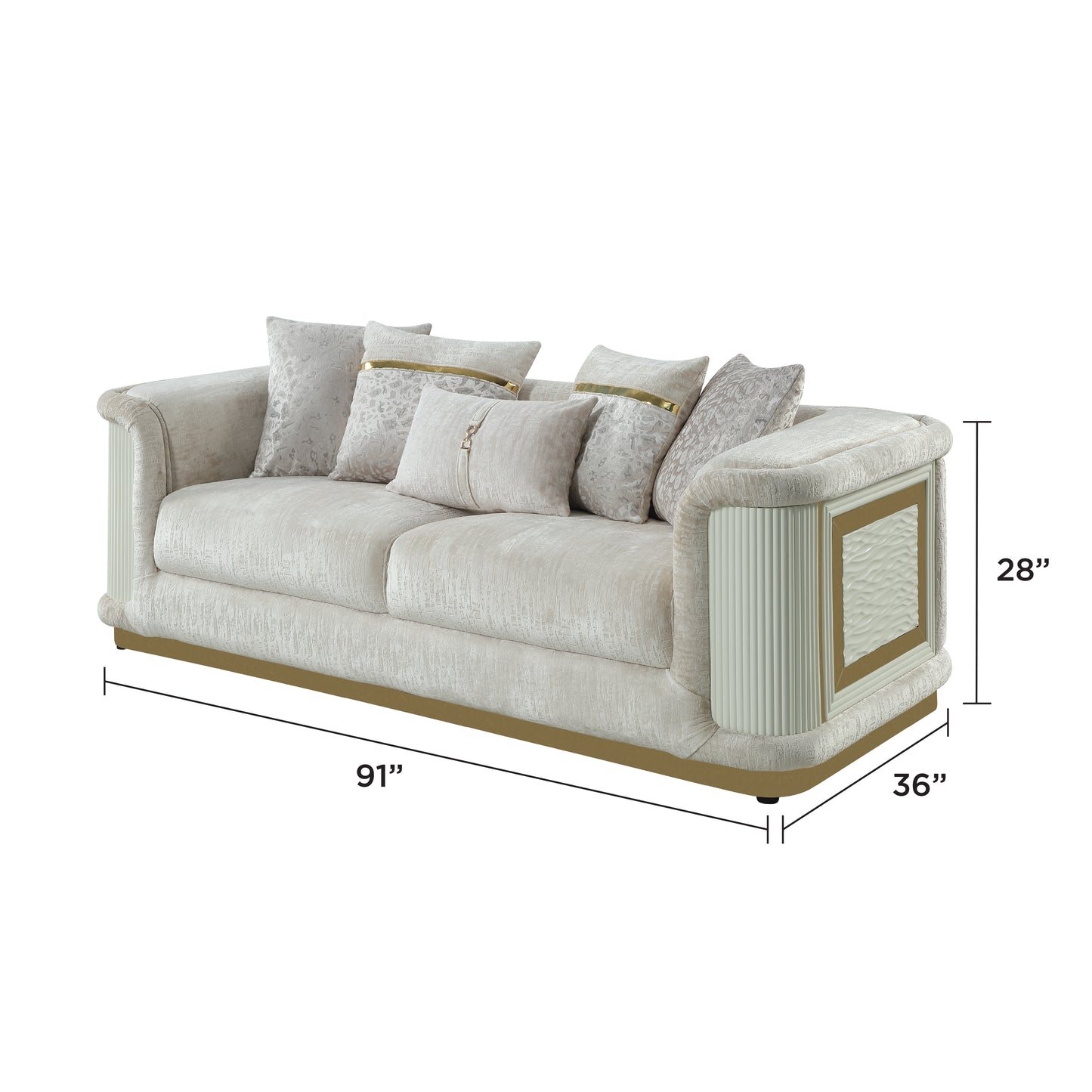 Cream Chenille Sofa - 36.5" Contemporary Sofa