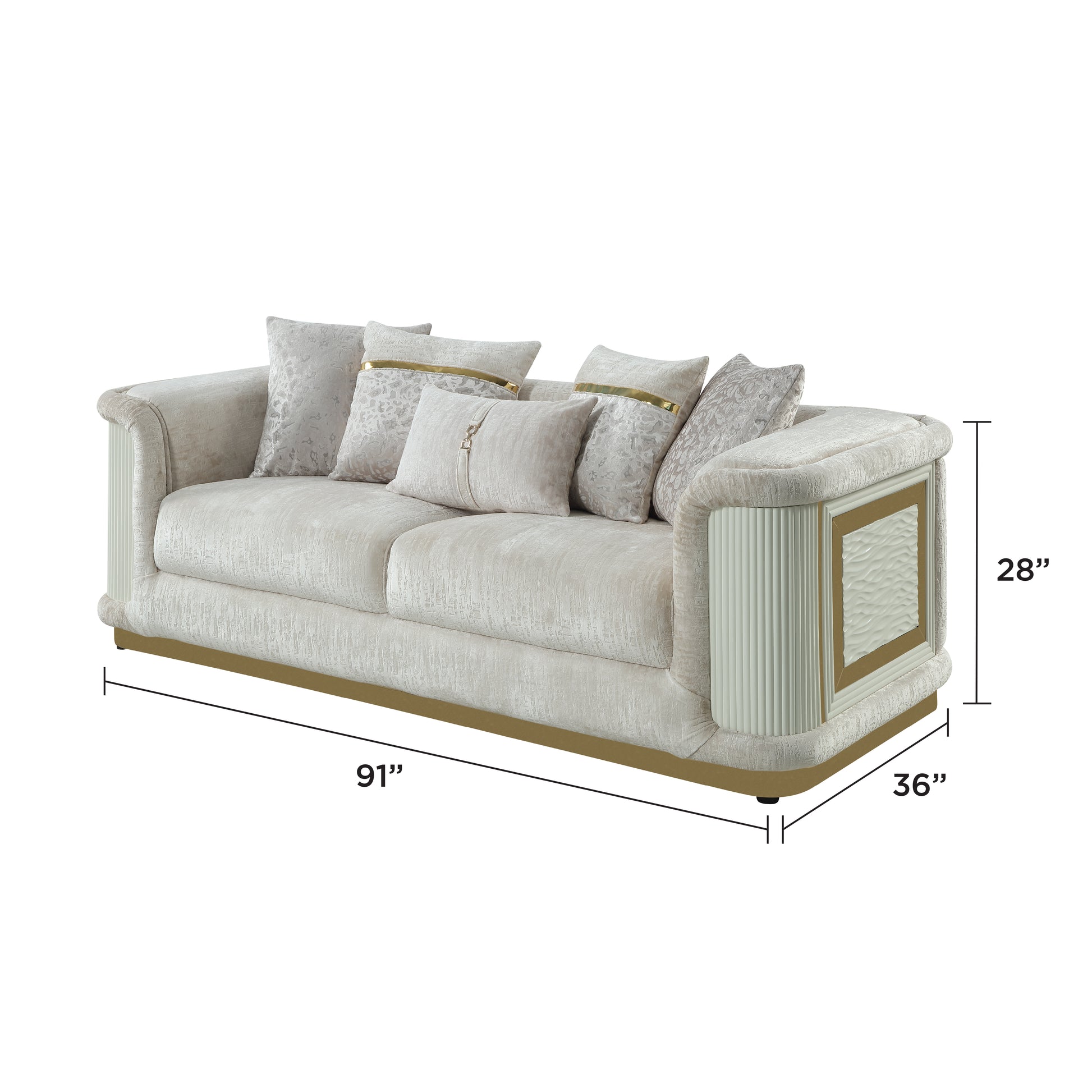 Cream Chenille Sofa - 36.5" Contemporary Sofa