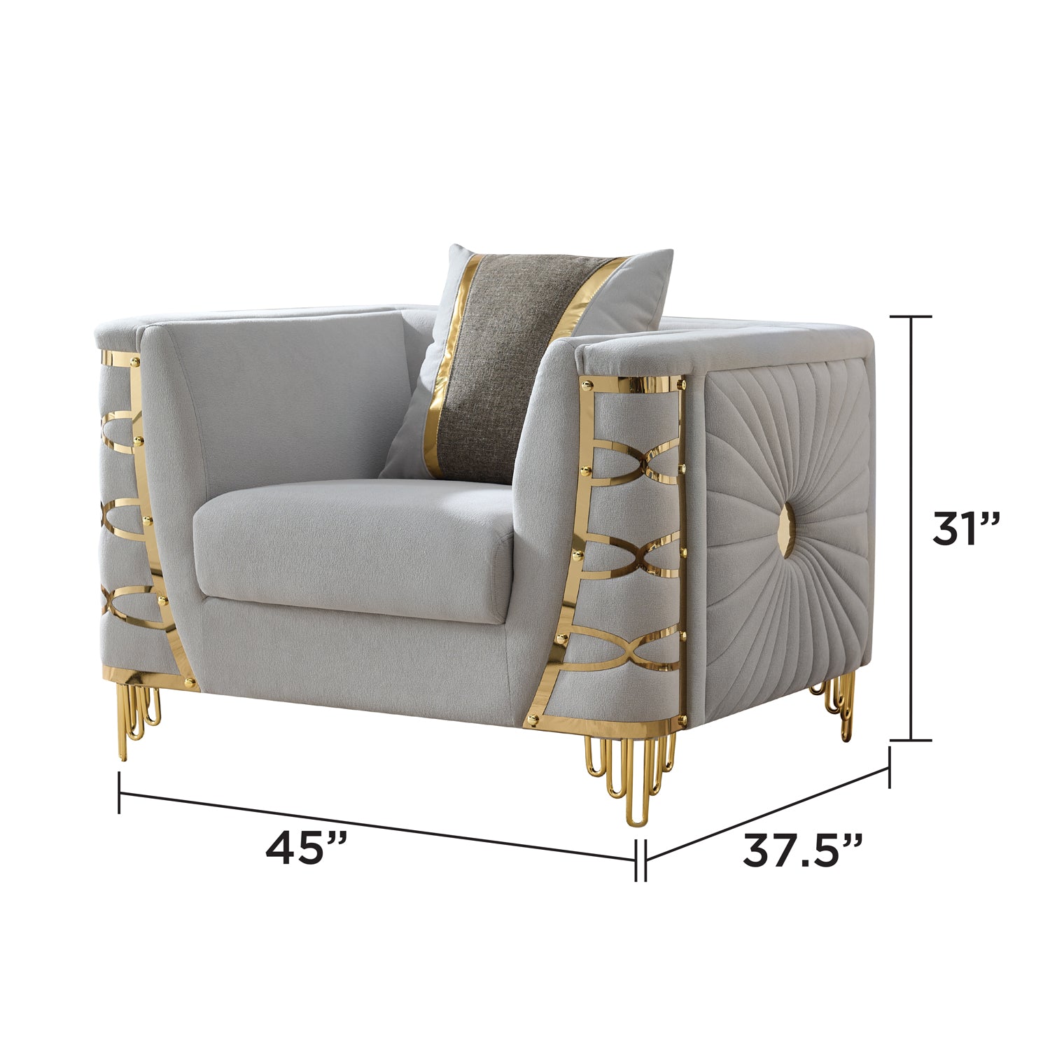 Gray Modern Accent Chair with Gold Frame - 37.5"W for Living Room