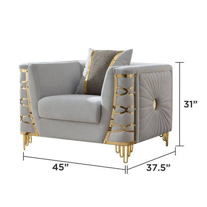 Gray Modern Accent Chair with Gold Frame - 37.5"W for Living Room