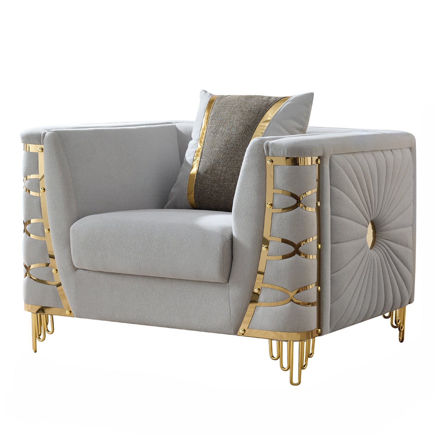 Gray Modern Accent Chair with Gold Frame - 37.5"W for Living Room