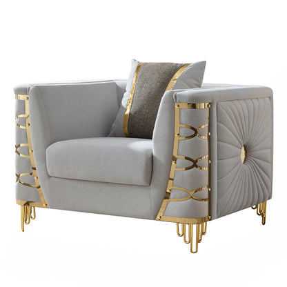 Gray Modern Accent Chair with Gold Frame - 37.5"W for Living Room