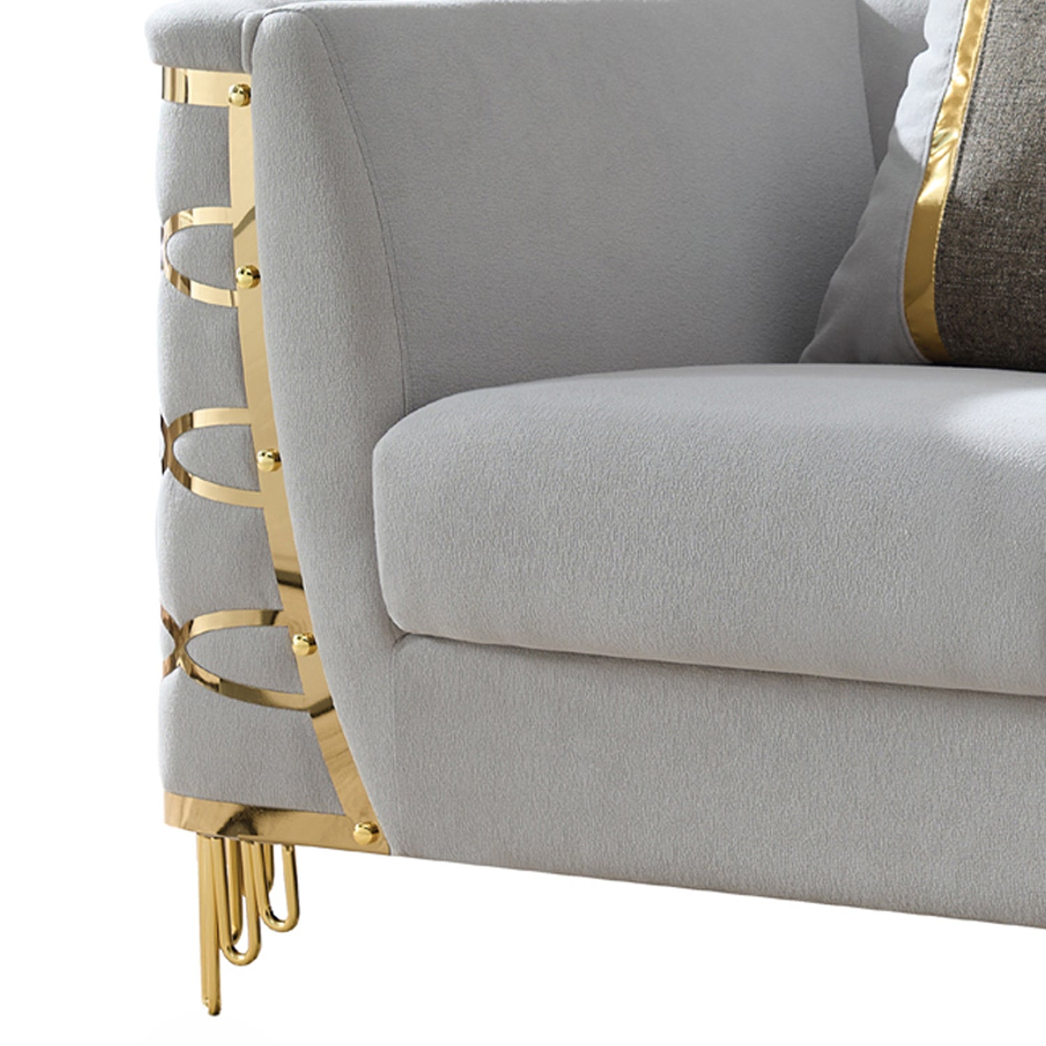 Gray Modern Accent Chair with Gold Frame - 37.5"W for Living Room