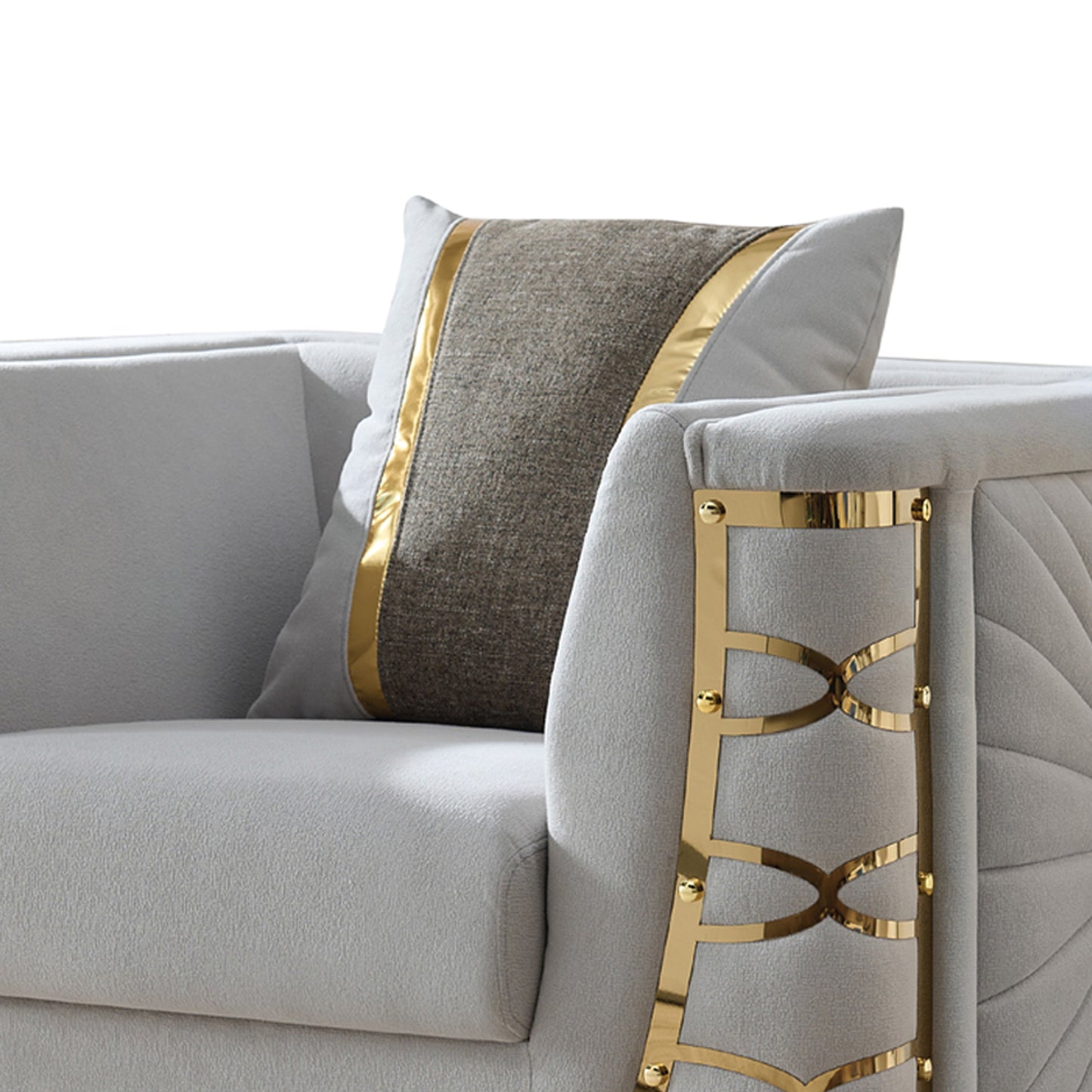 Gray Modern Accent Chair with Gold Frame - 37.5"W for Living Room