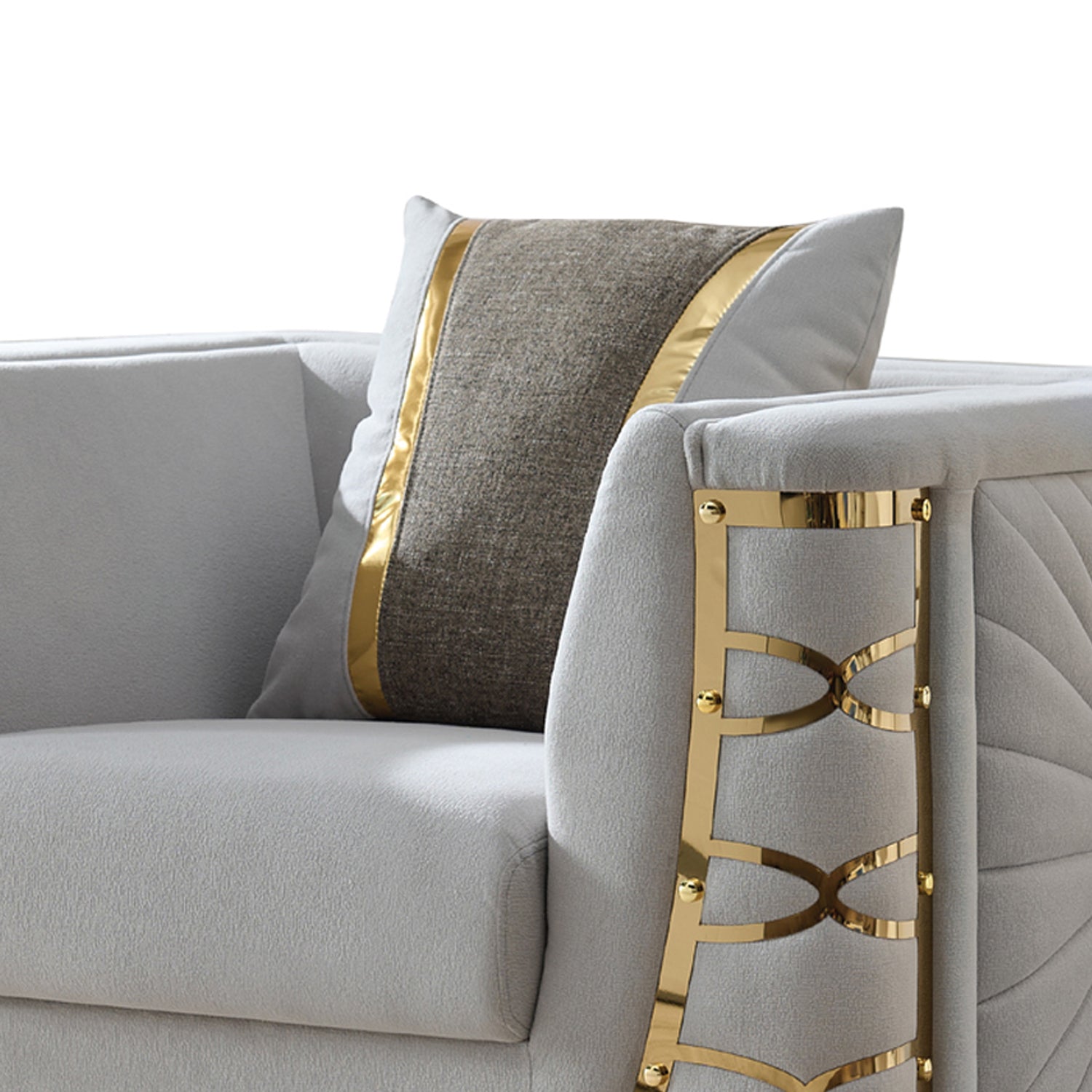 Gray Modern Accent Chair with Gold Frame - 37.5"W for Living Room
