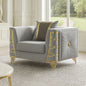 Contessa Modern Fabric Accent Chair with Gold Metal Side Frame and Channel Tufted Detailing in Gray