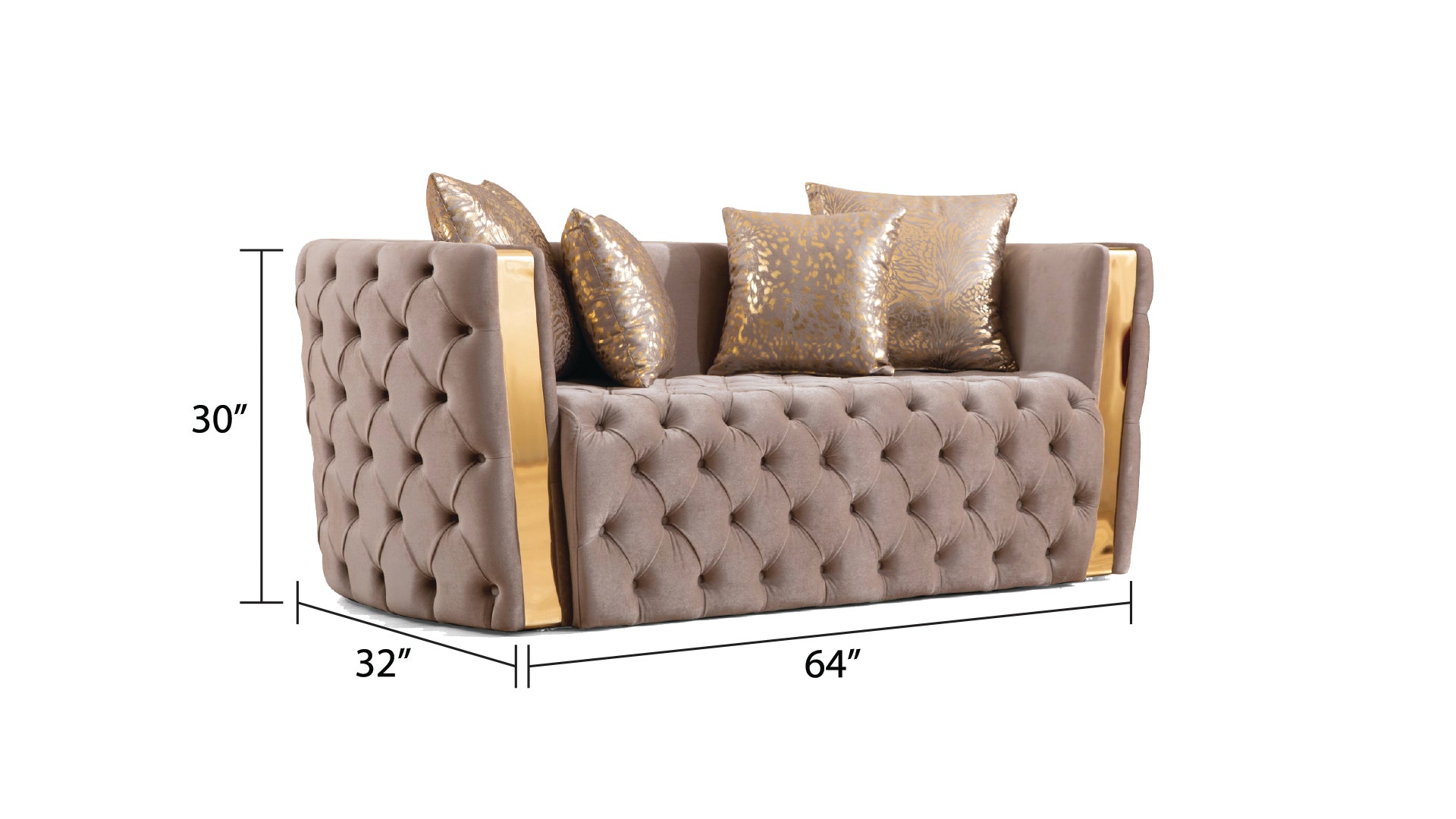 Naomi Sofa: Luxurious Taupe Velvet with Gold Accents