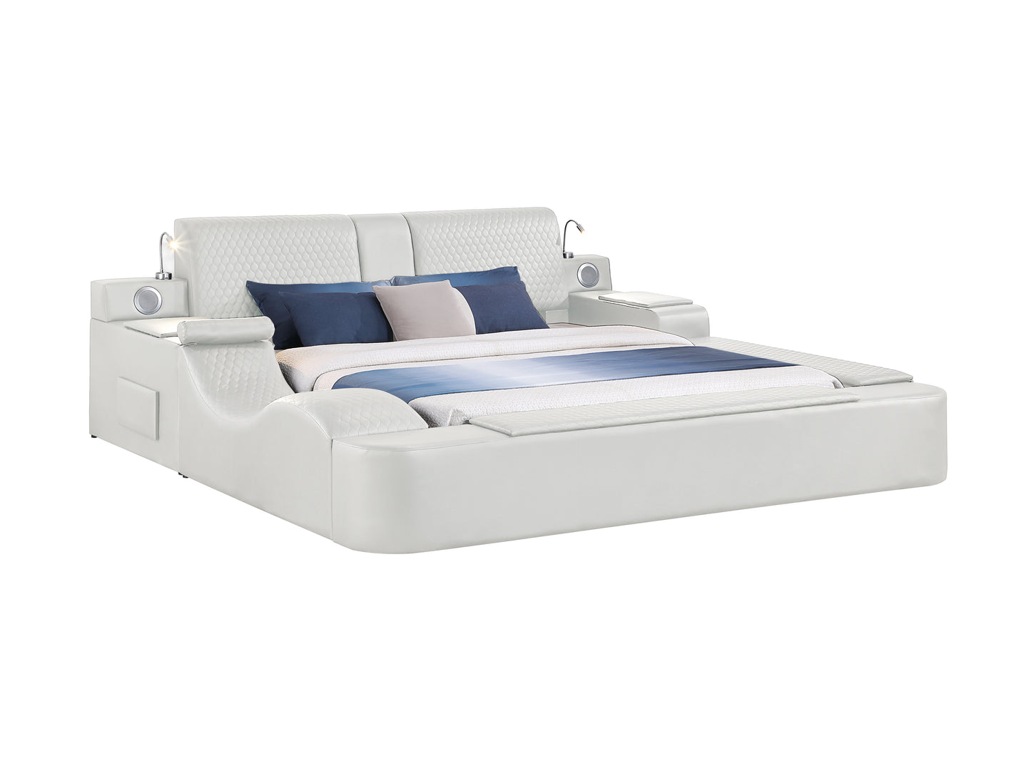 Queen Size Beige Wood Bed Frame Massage Chaise