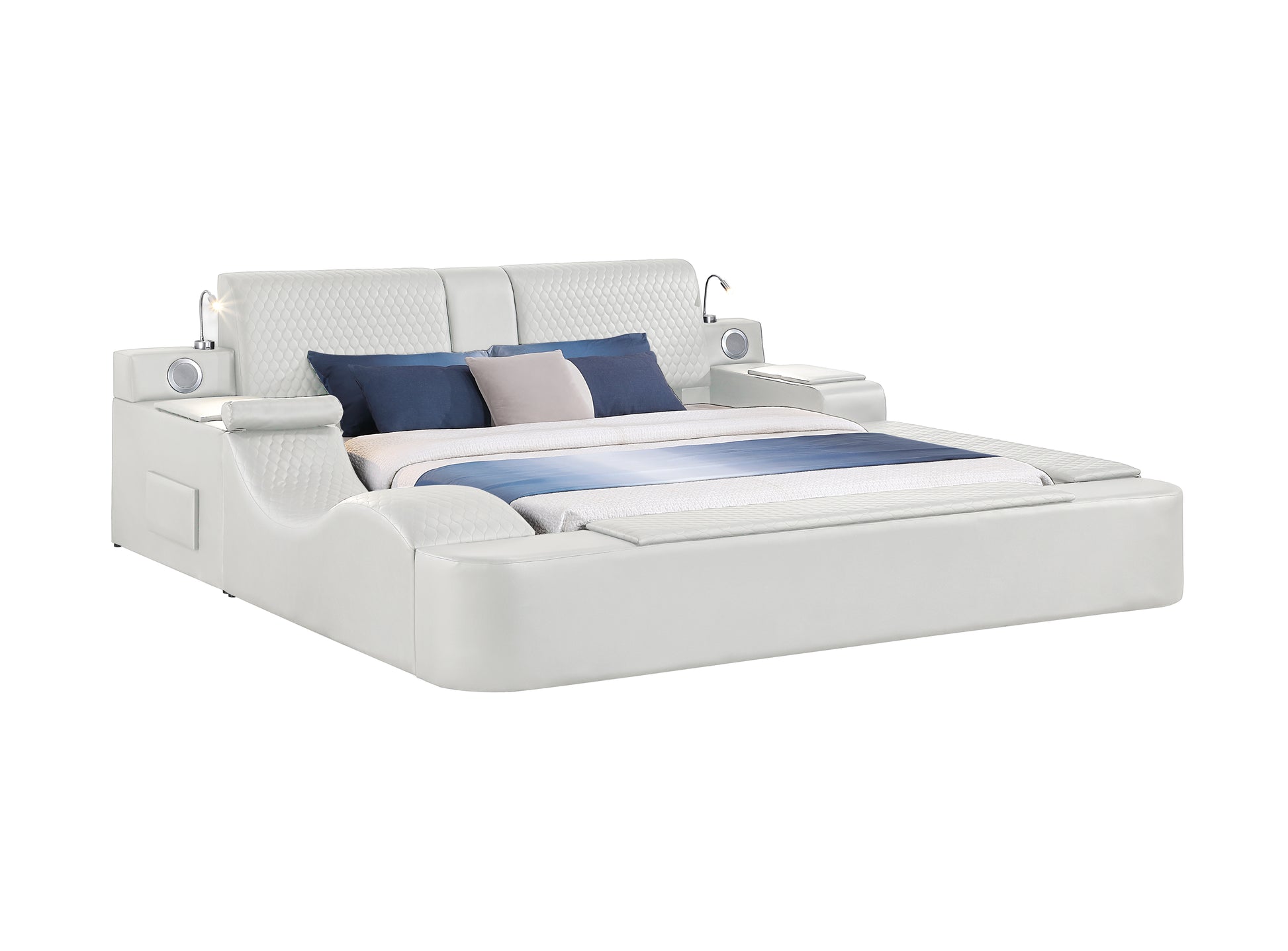 Queen Size Beige Wood Bed Frame Massage Chaise