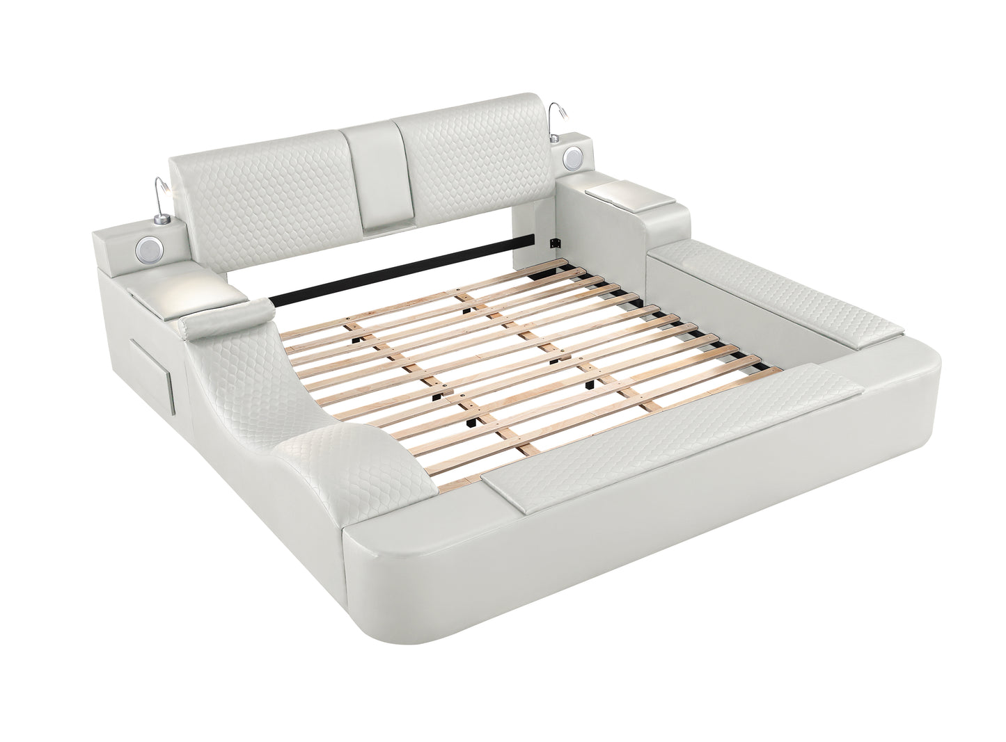 Queen Size Beige Wood Bed Frame Massage Chaise