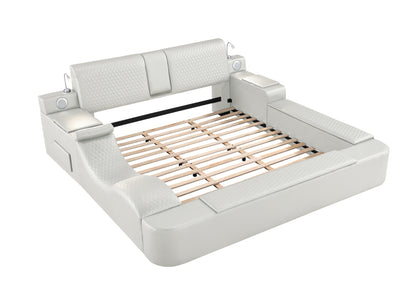 Queen Size Beige Wood Bed Frame Massage Chaise