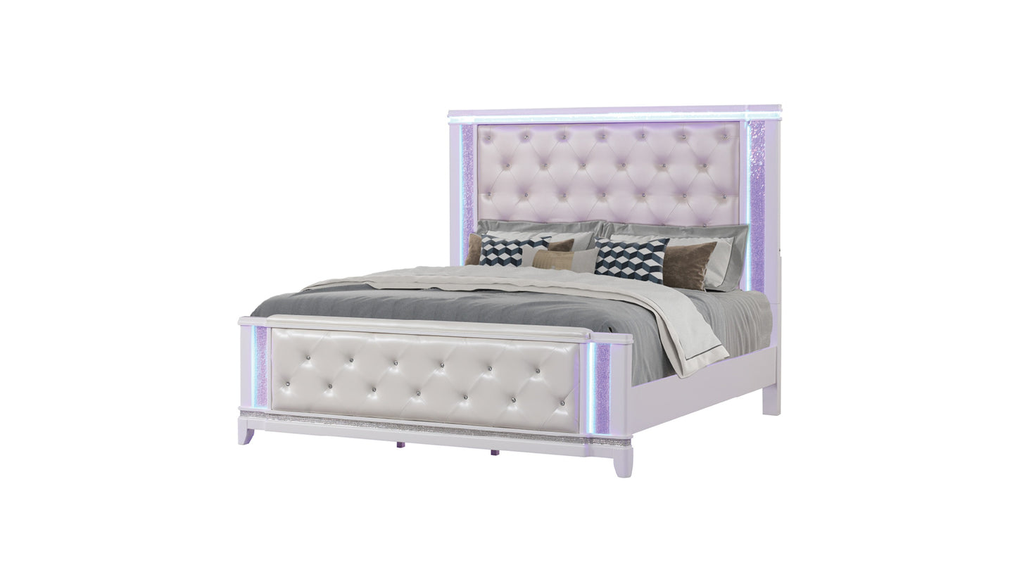White Queen Bed - Luxurious Tufted Design for Bedroom