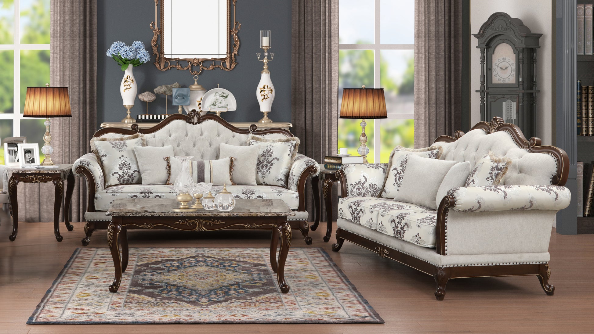 Gloria Traditional Style 2PC button tufted Living Room Set Ivory