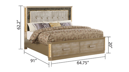 Gold Queen Bed Frame - Modern Wood Slat Bed