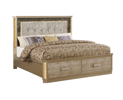 Gold Queen Bed Frame - Modern Wood Slat Bed