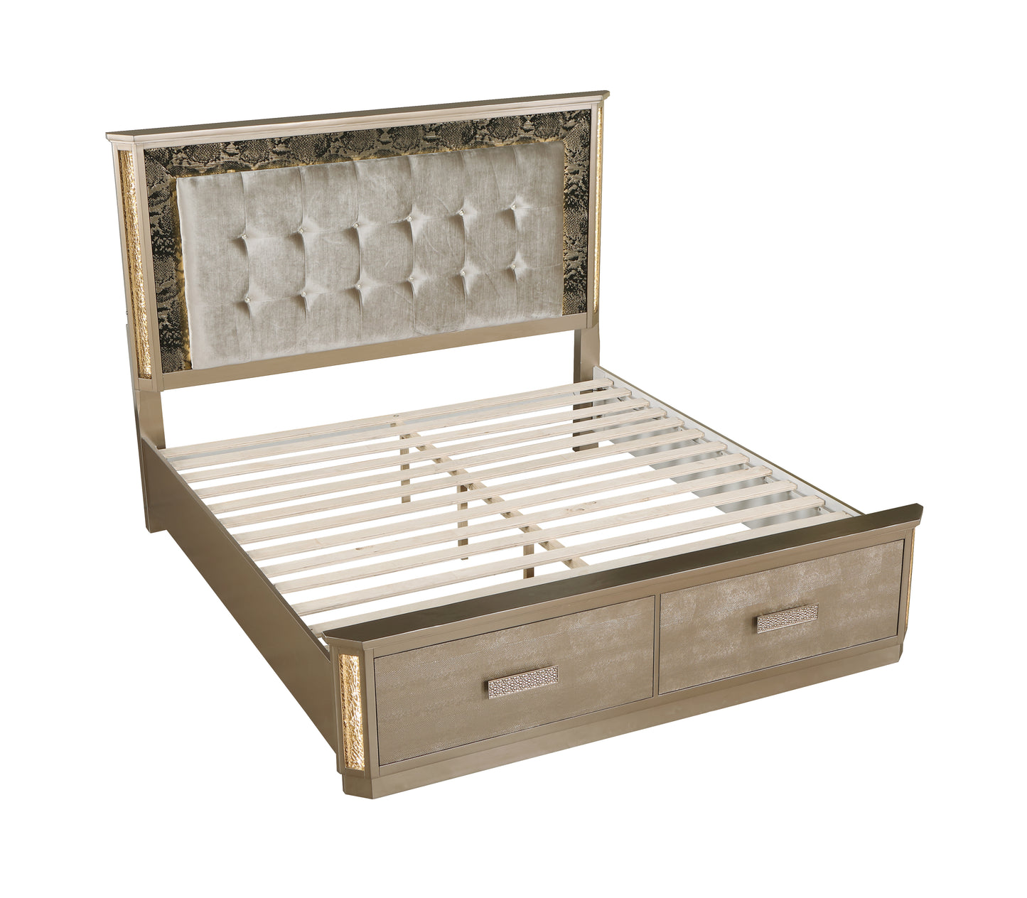 Gold Queen Bed Frame - Modern Wood Slat Bed