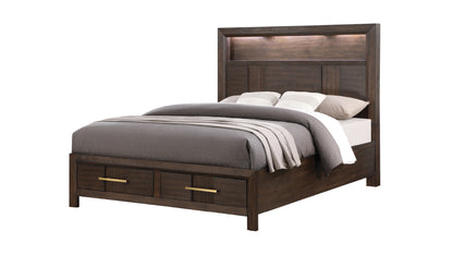 Queen Walnut Wood Bed Frame with LED Headboard
