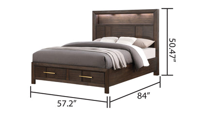 Full Slat Bed Frame Walnut Wood Headboard with Storage for Bedroom